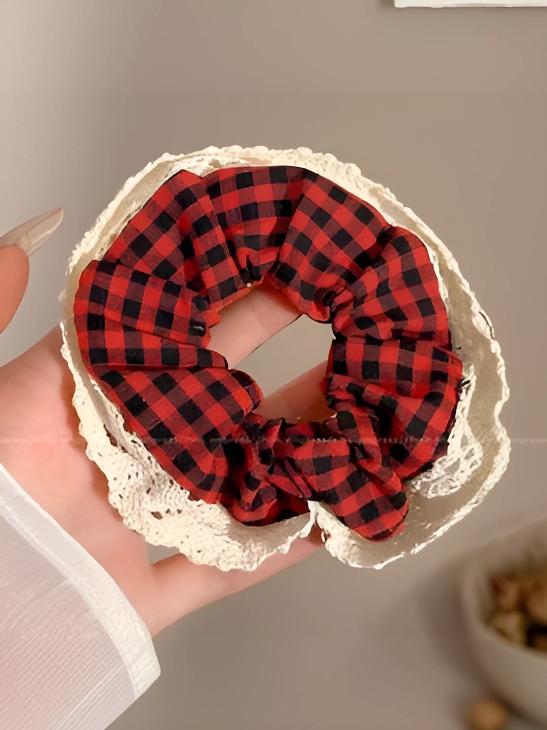Lace red plaid, 5 cm