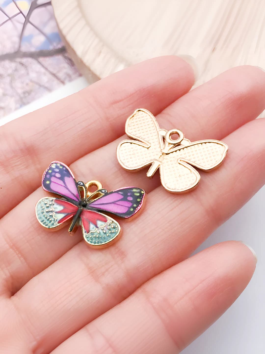 1 pc KC gold purple drop print butterfly 14x22 mm - 1.5 g