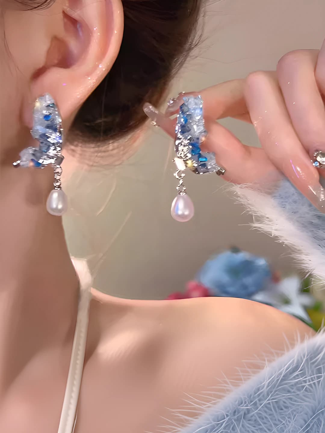 13# Bow pearl earring- A1328 silver