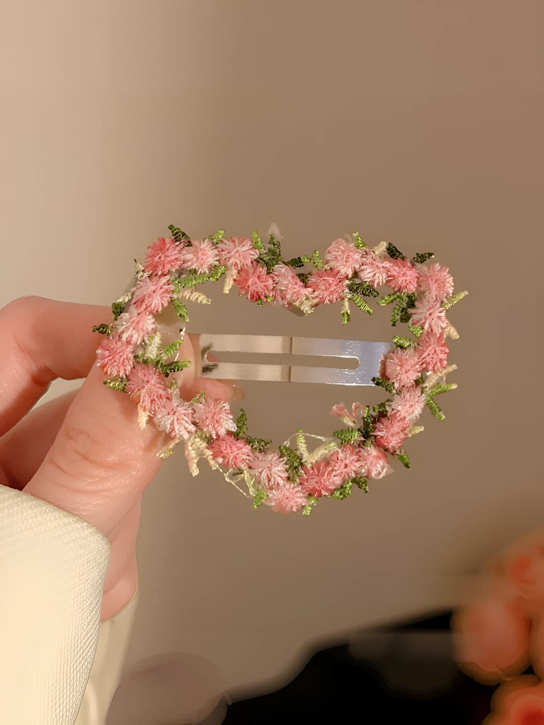 2# pink floral lace heart BB clip 6cm