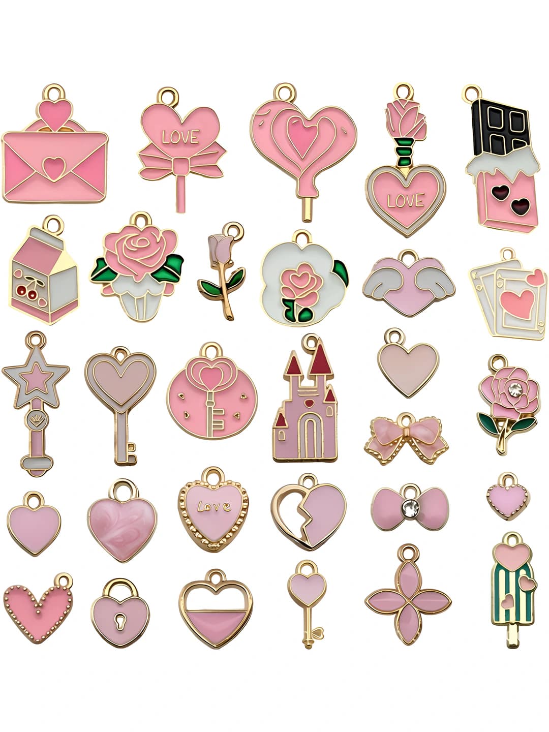 Pink enamel, Valentine, 30 pcs, 28.5mm