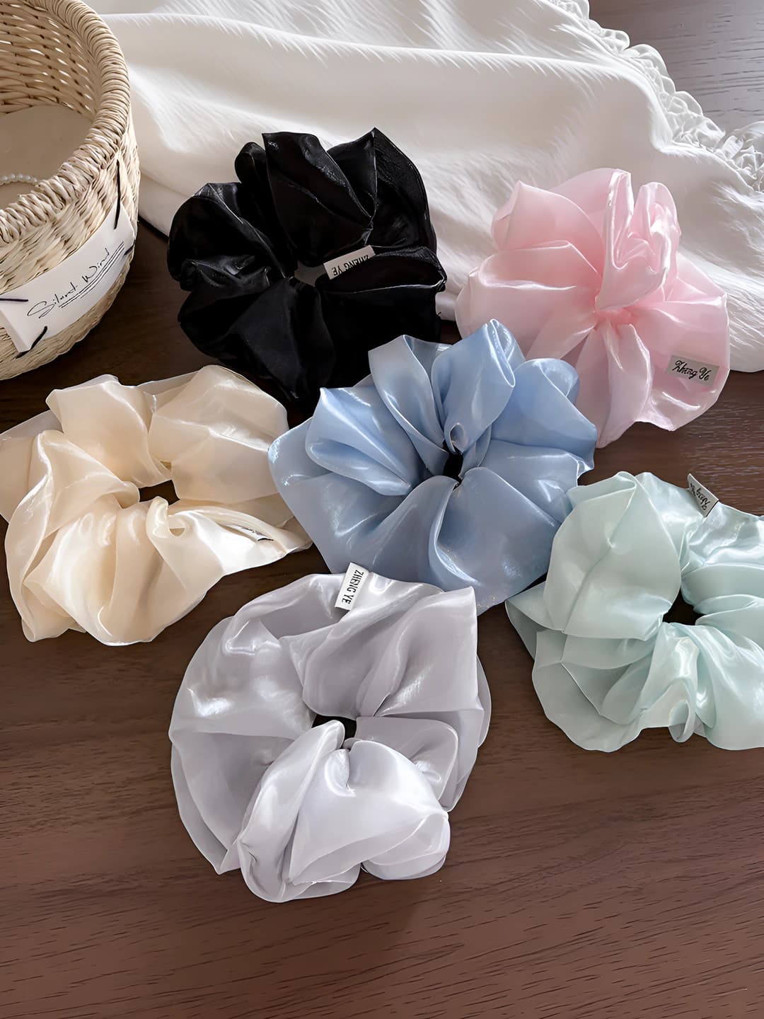 Women's satin hair ties: high stretch, handmade, simple style, for buns