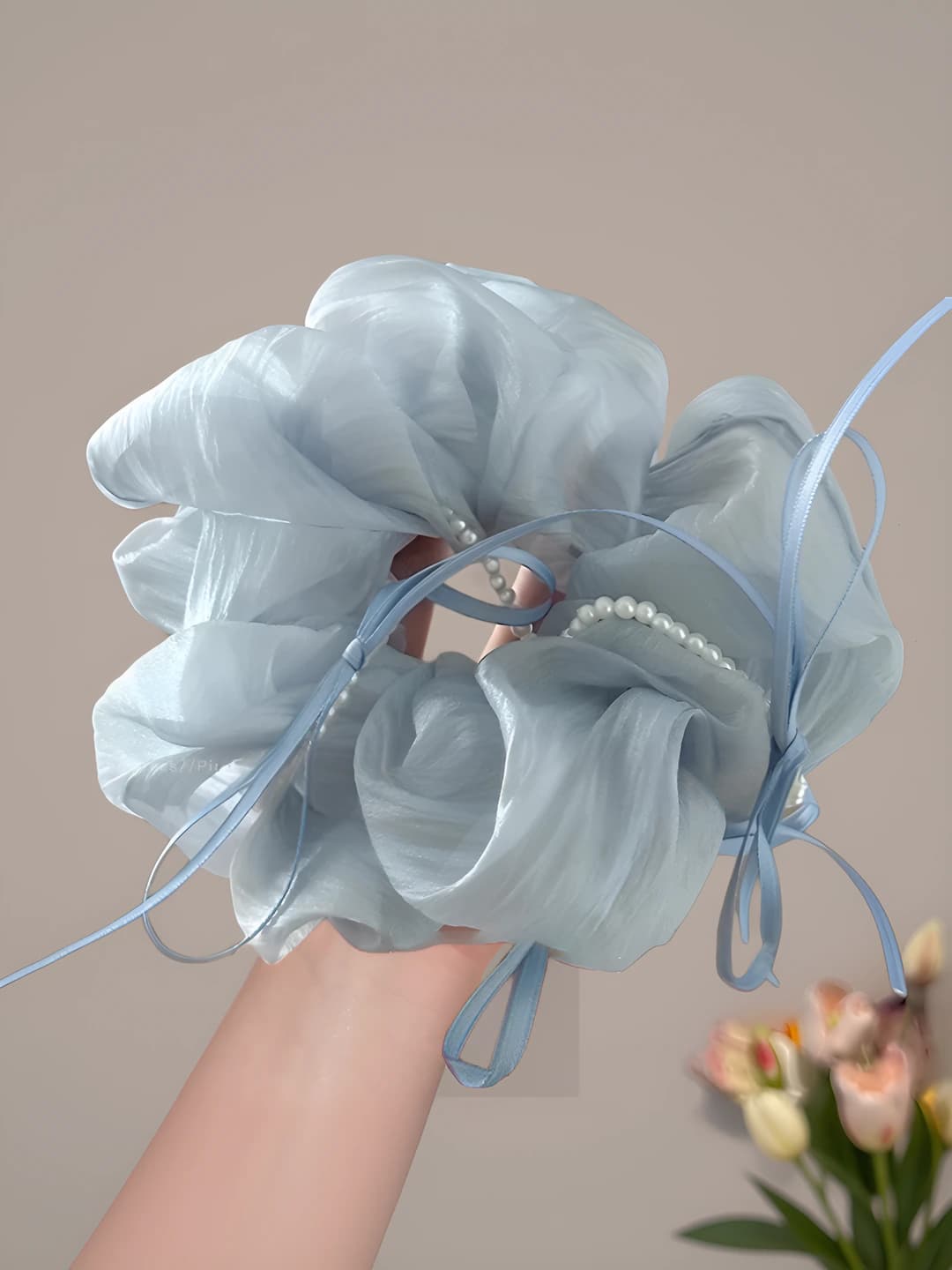 1# Blue mesh hair tie 9 cm
