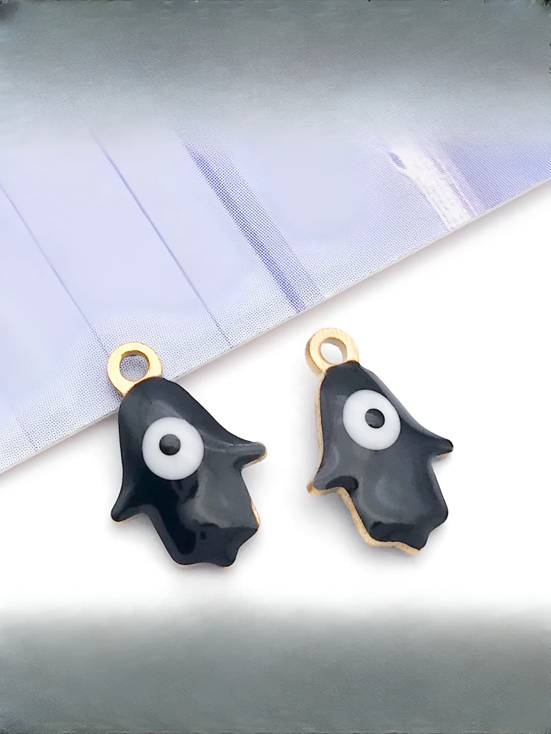 Gold double-sided, black palm, evil eye, 9x13mm, 0.4g