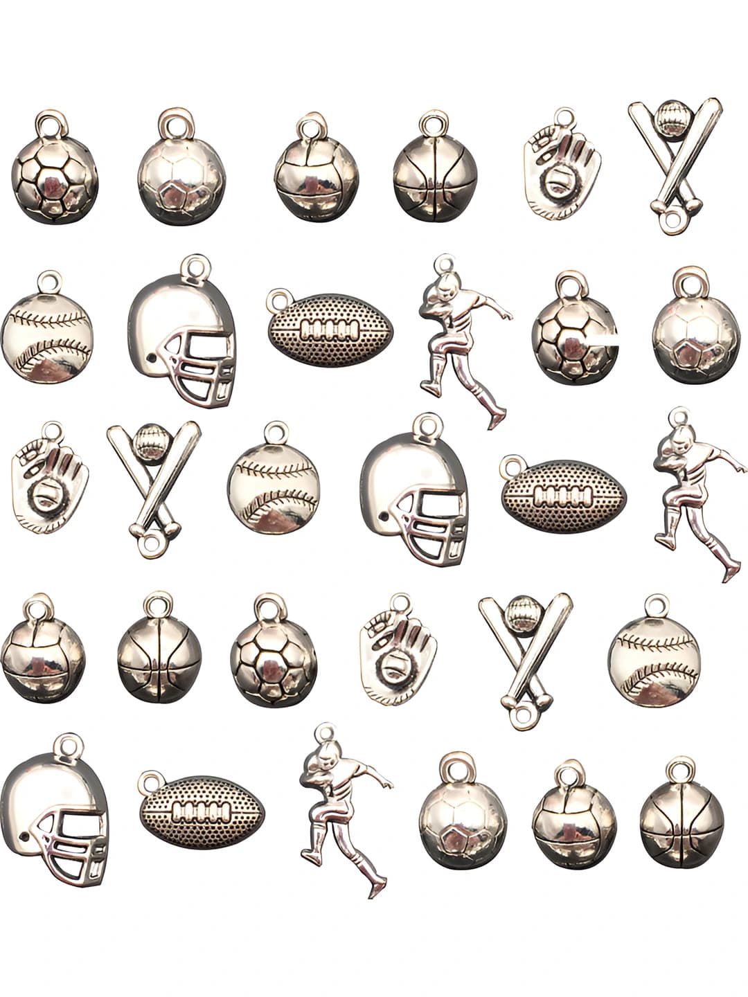Women's retro sports charms: football, basketball, volleyball, baseball, rugby and athlete helmet DIY alloy pendants