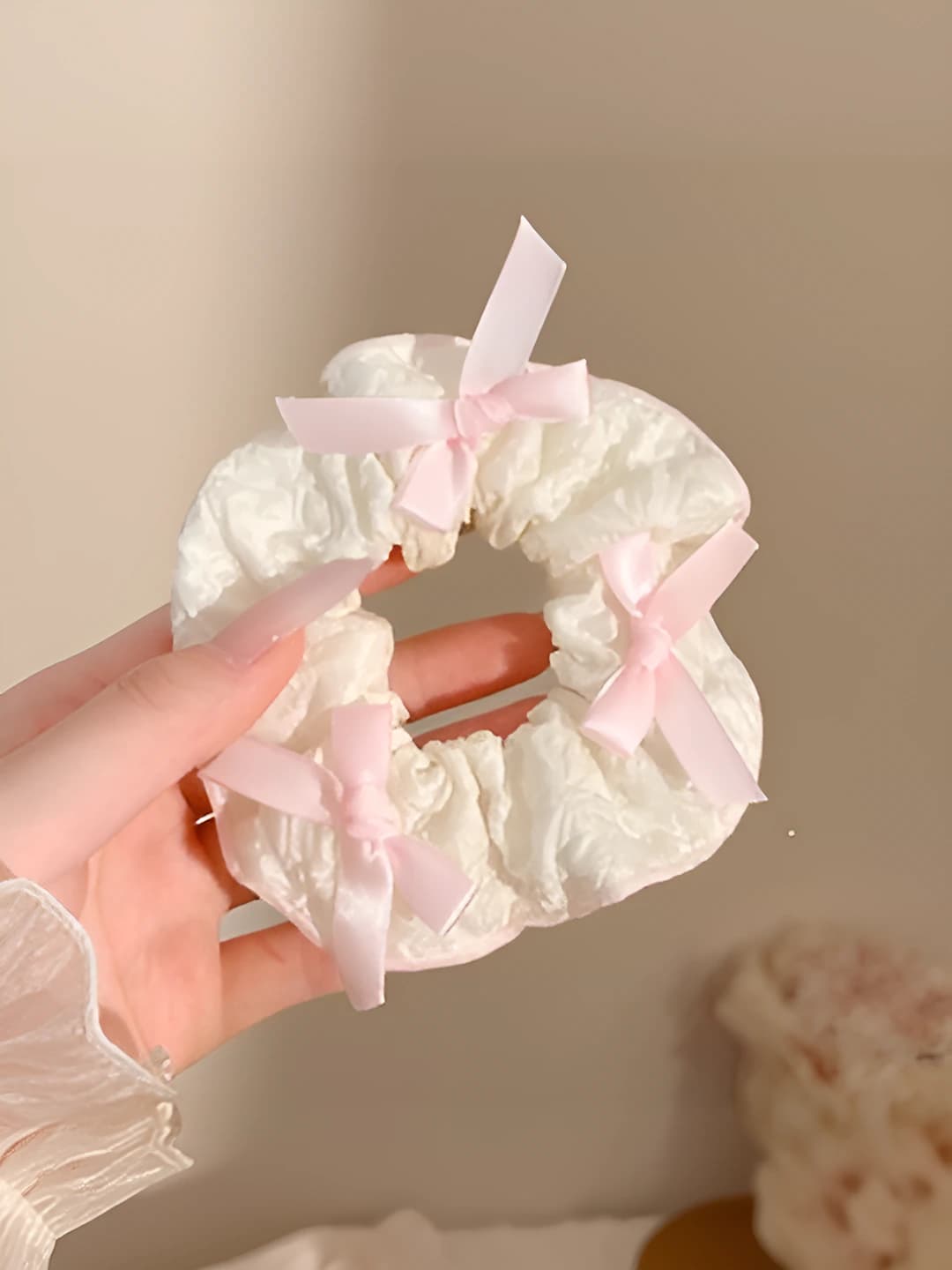 1# Ruffled pink bow 11 cm