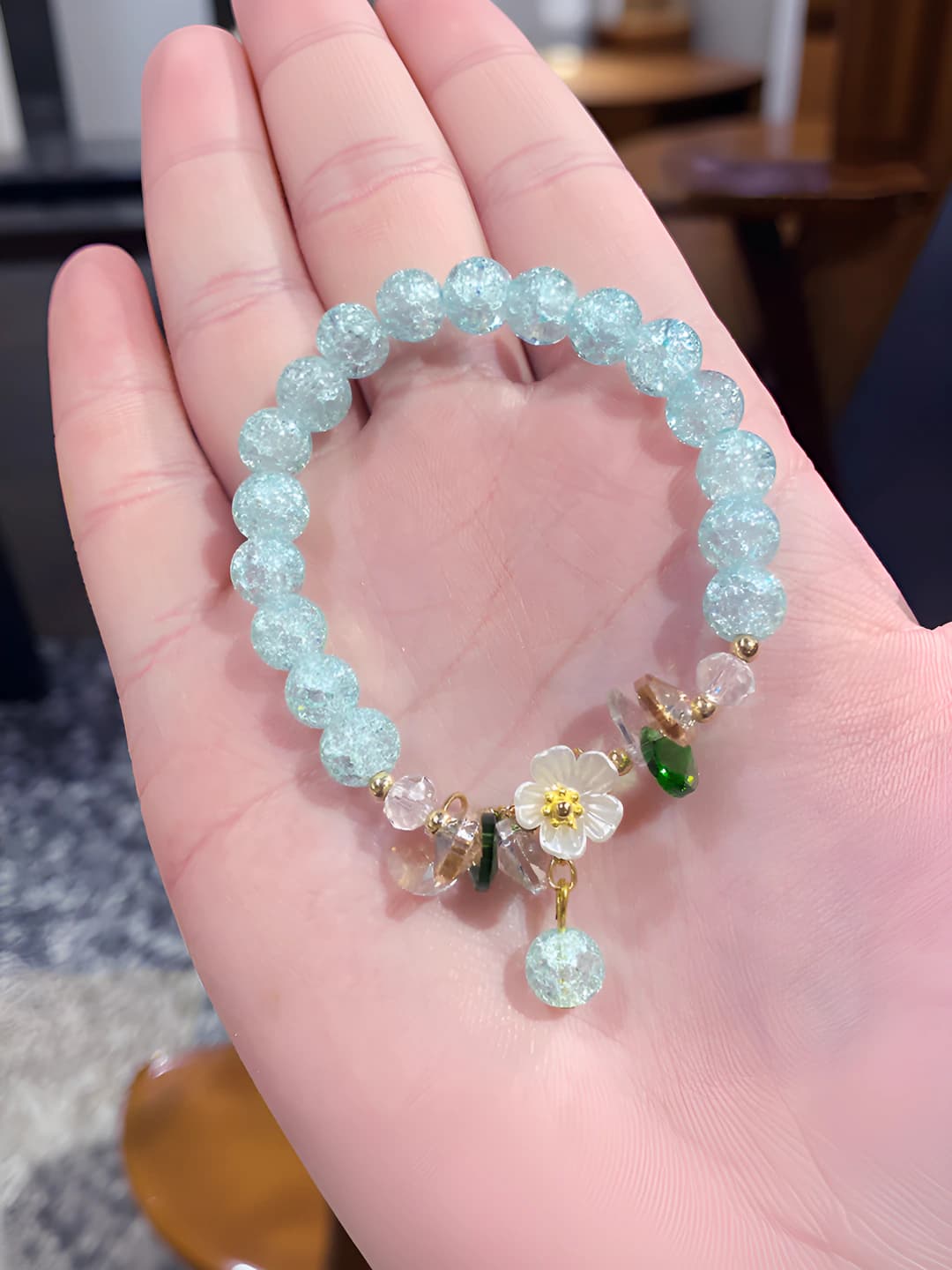 Blue floral cracked bracelet