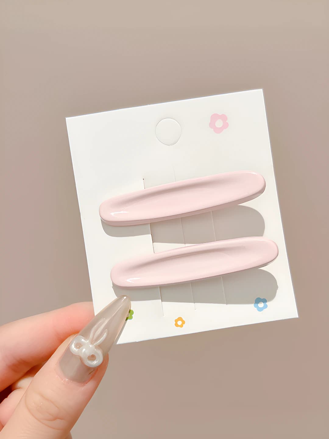 2# Color oval floral hair clip Pink Pair ~5.2cm