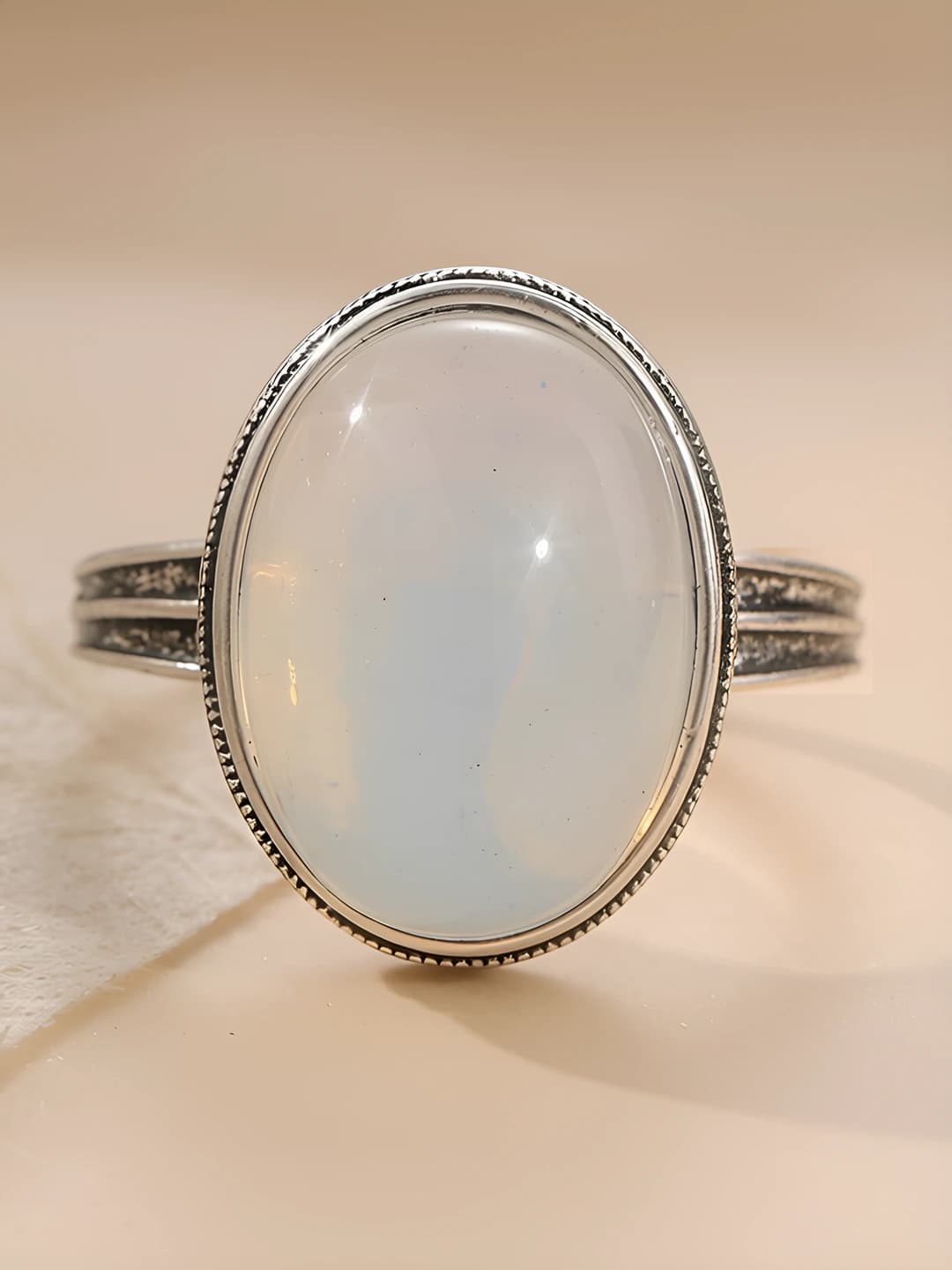 Women's moonstone fashion ring, statement design, natural stone, large ring