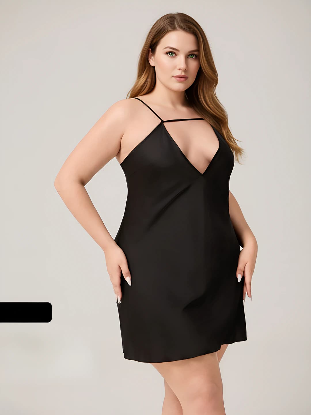 Women's plus size ice-silk fabric nightgown, V-neck, sleeveless, mini skirt, for summer, spring, autumn