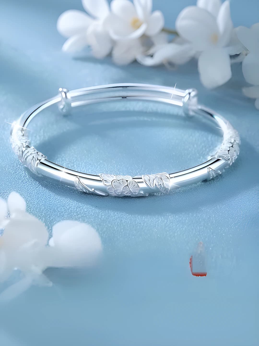 Women's bracelet with floral pattern, silver plated, young style, gift