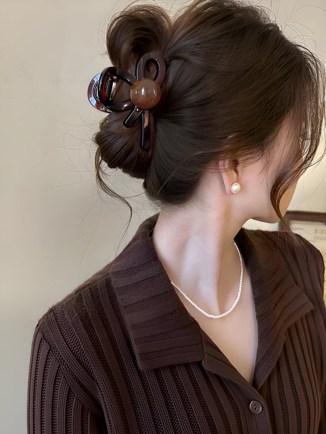 Small scissors beads clip - Coffee