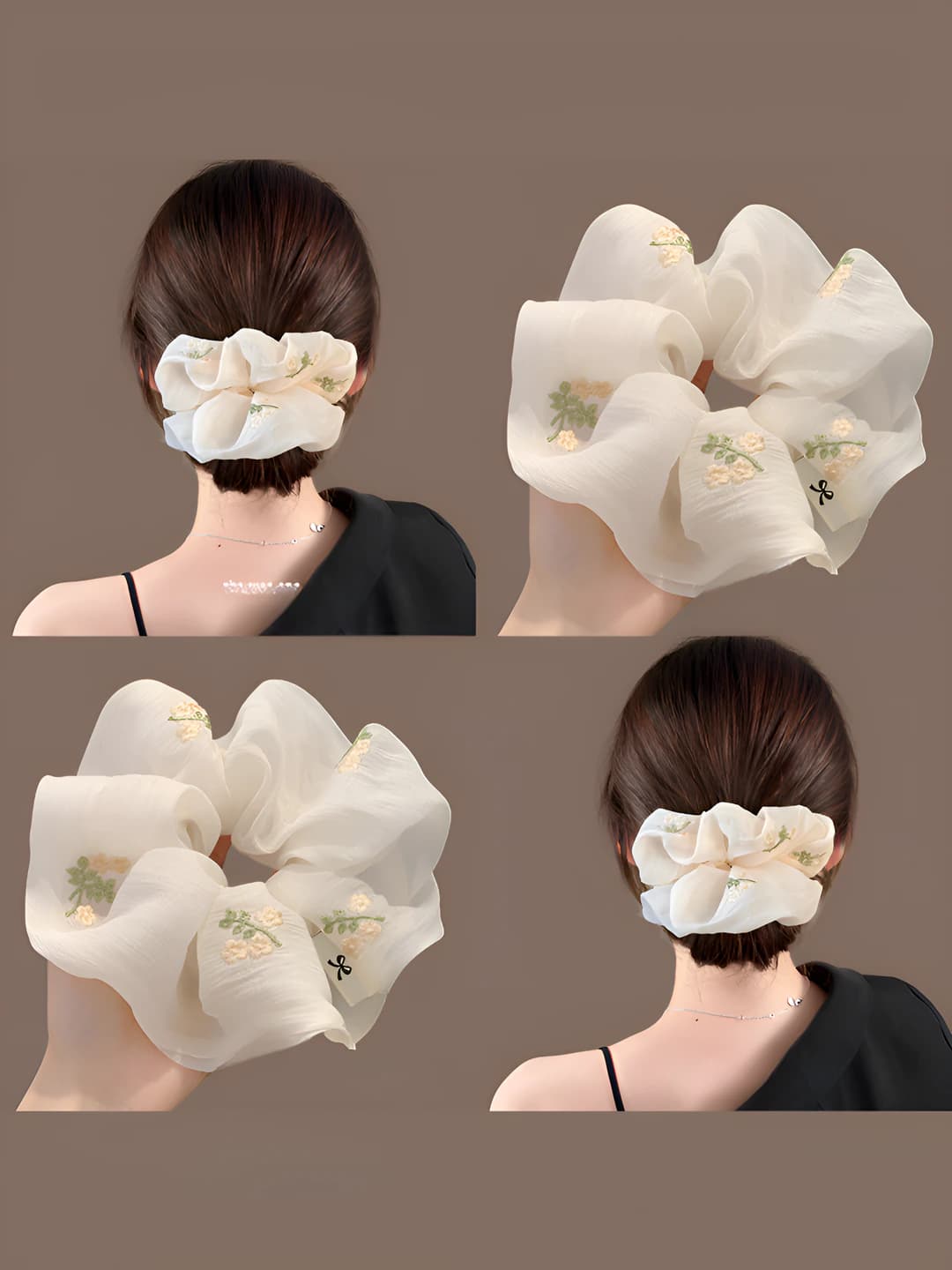 Women's hair tie with embroidered flowers in Korean style