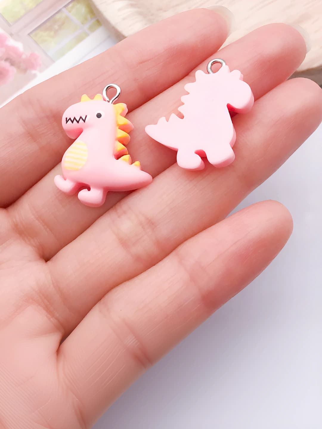 1 pc pink resin dinosaur 24x19x5mm-1.3g-24515