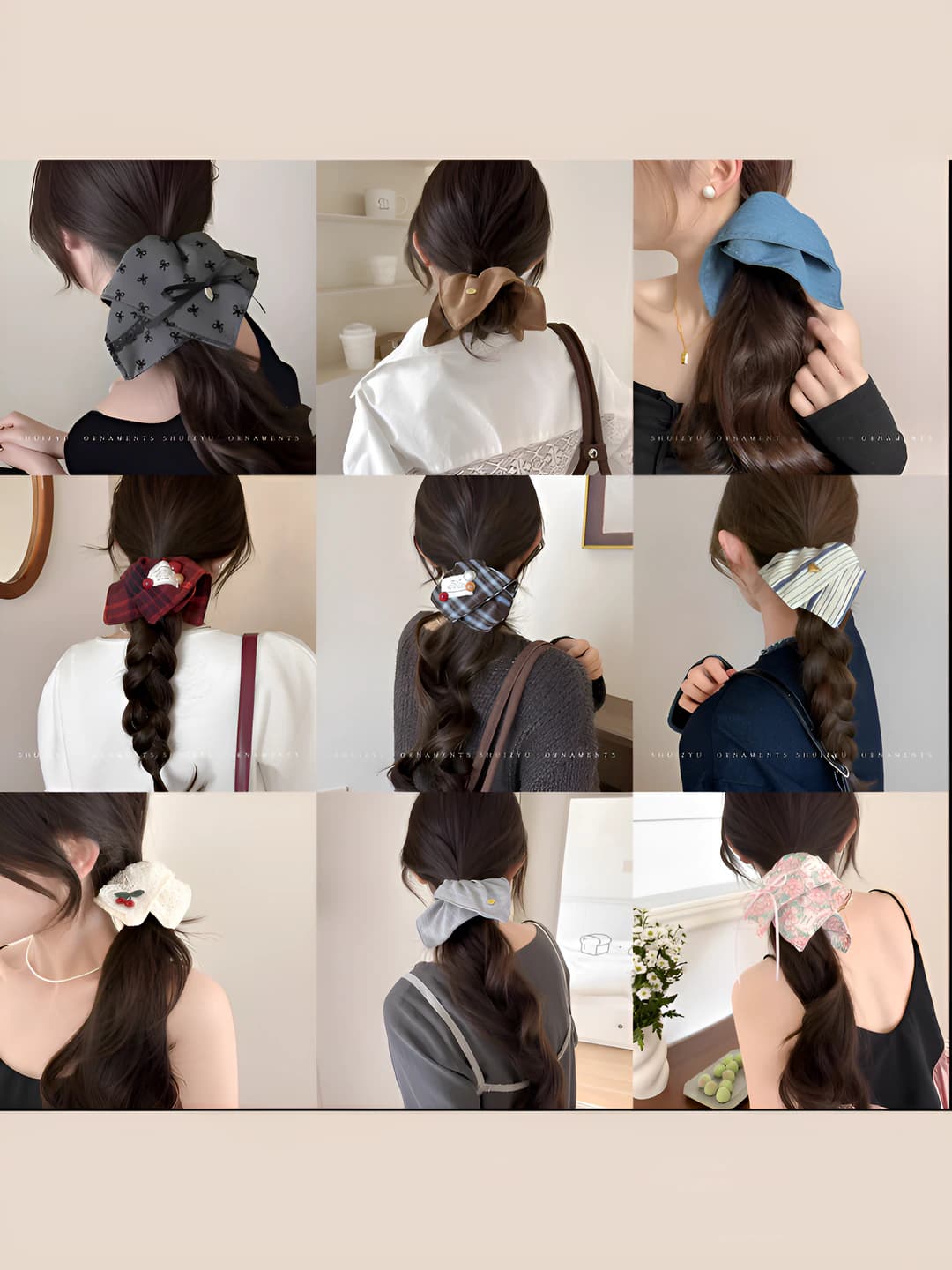 Women's fabric scrunchie hair ties: 2026, large round, preppy style, high stretch, square scarf style