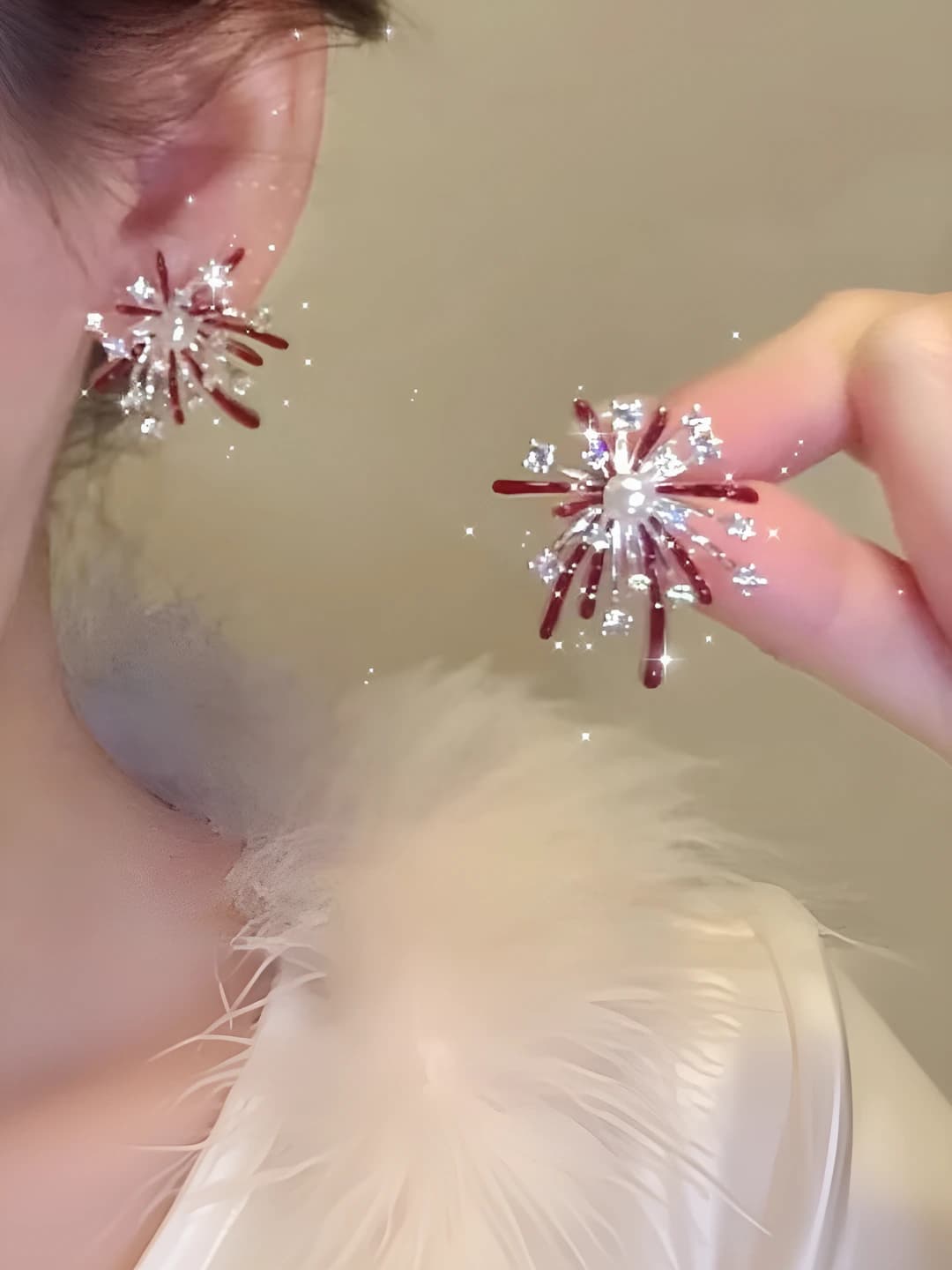 Silver faux pearl firework earrings