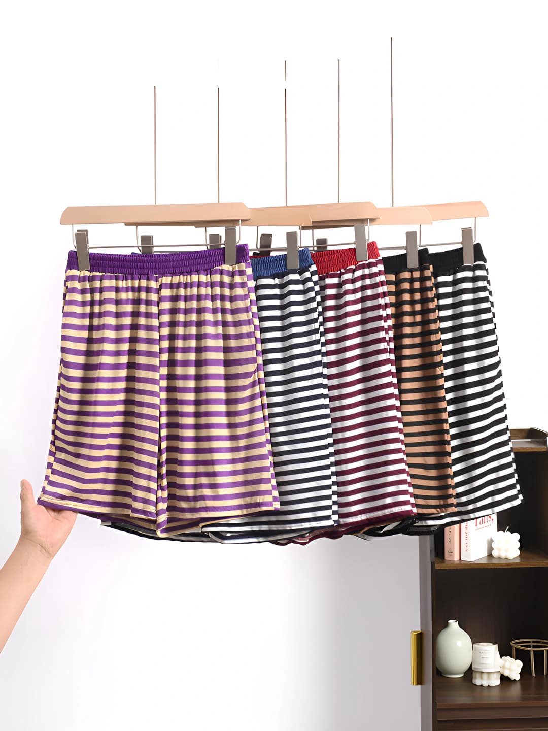 Women's summer striped modal pajama shorts, loose fit, thin, slimming, wearable outside