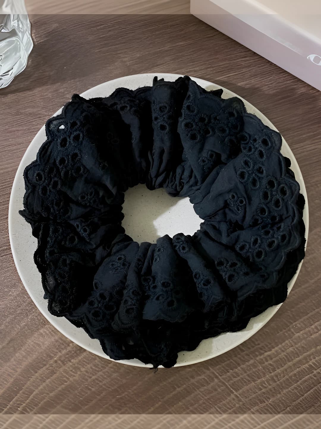 Black, embroidered lace
