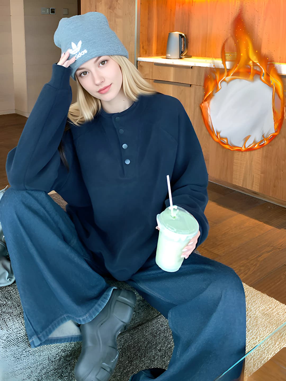 Women's fleece-lined sweatshirt, 2026 autumn-winter, stand collar, loose fit, long sleeve, warm, plus size