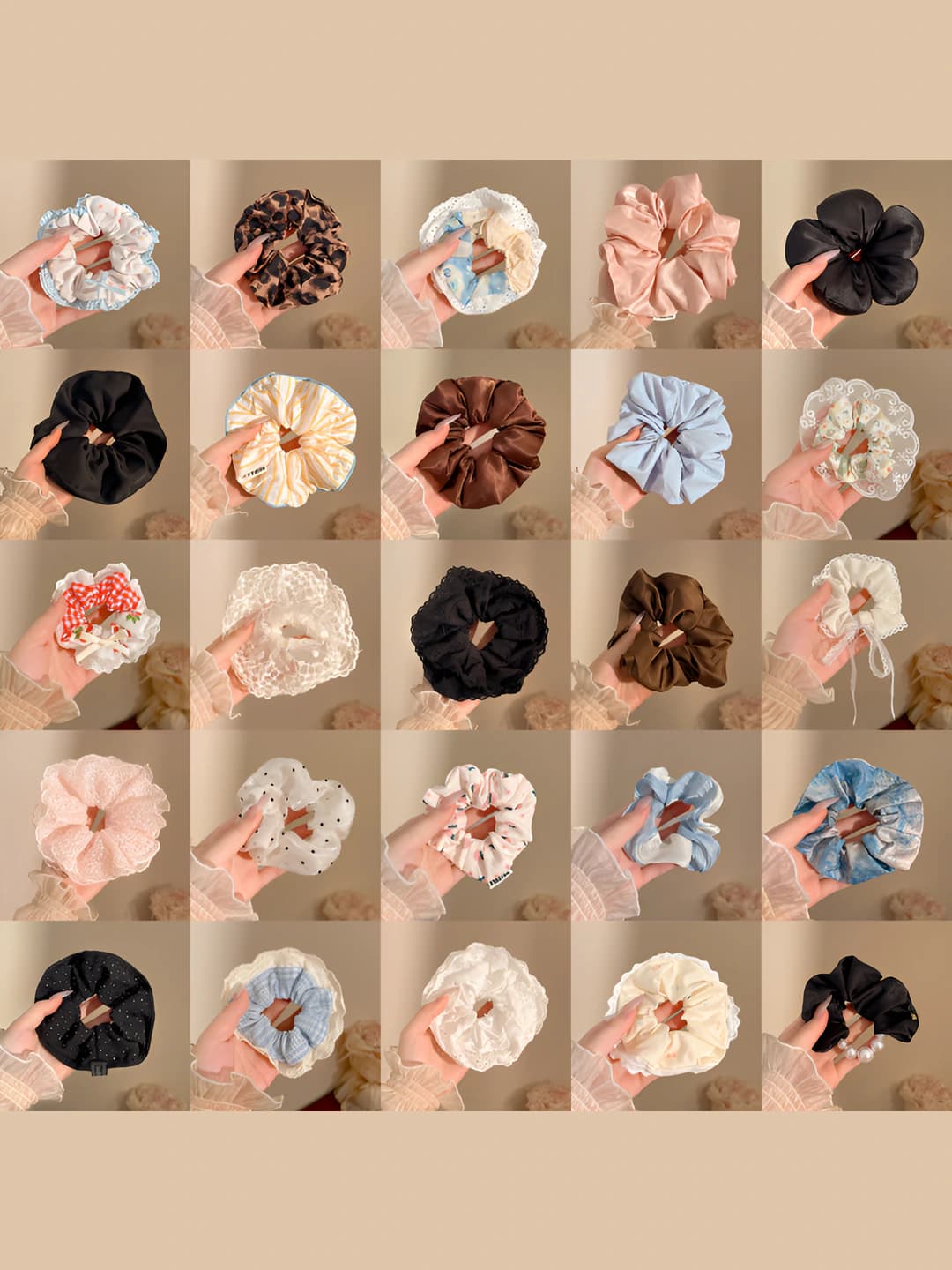 Women's lace hair ties: large size, stretch, handmade, round shape, cute style, korean style, lazy style, bow