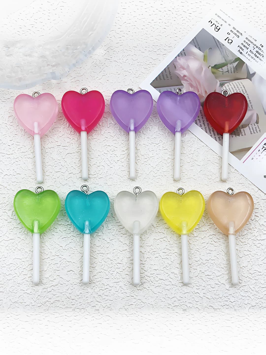 Women's 3D clear resin heart lollipop macaron color charm for DIY keychain and pendant