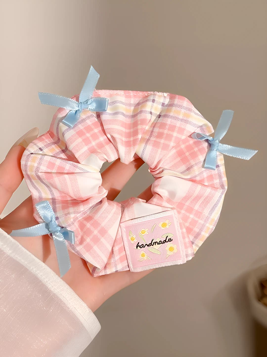 Розовая клетка, бант, 11 см