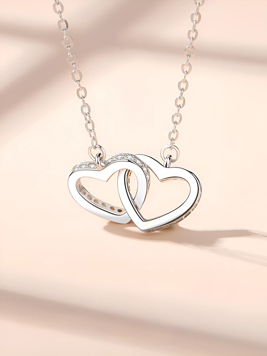 Hearts Necklace, White Gold