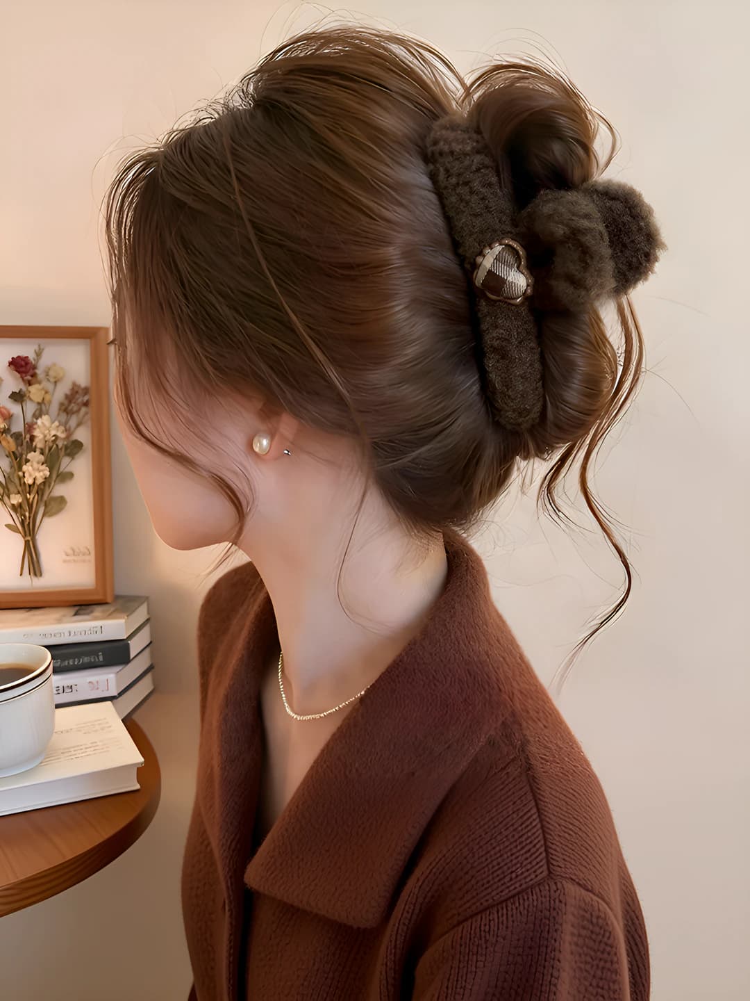 Brown, heart plaid, ~14 cm
