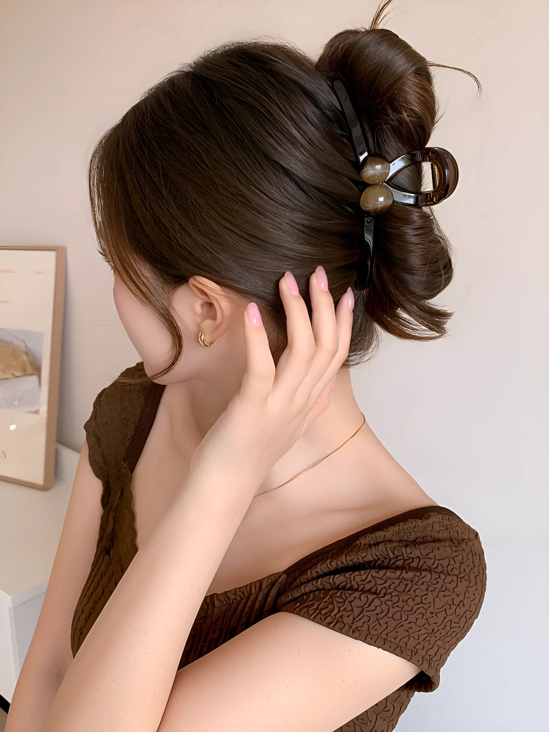 1# Brown gradient double pearl 12.5cm