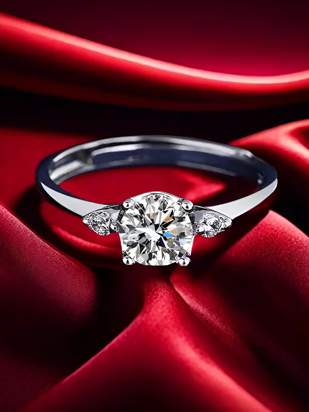 Women's retro style ring, 50 carat moissanite look-alike, micro-set zircon, adjustable open ring