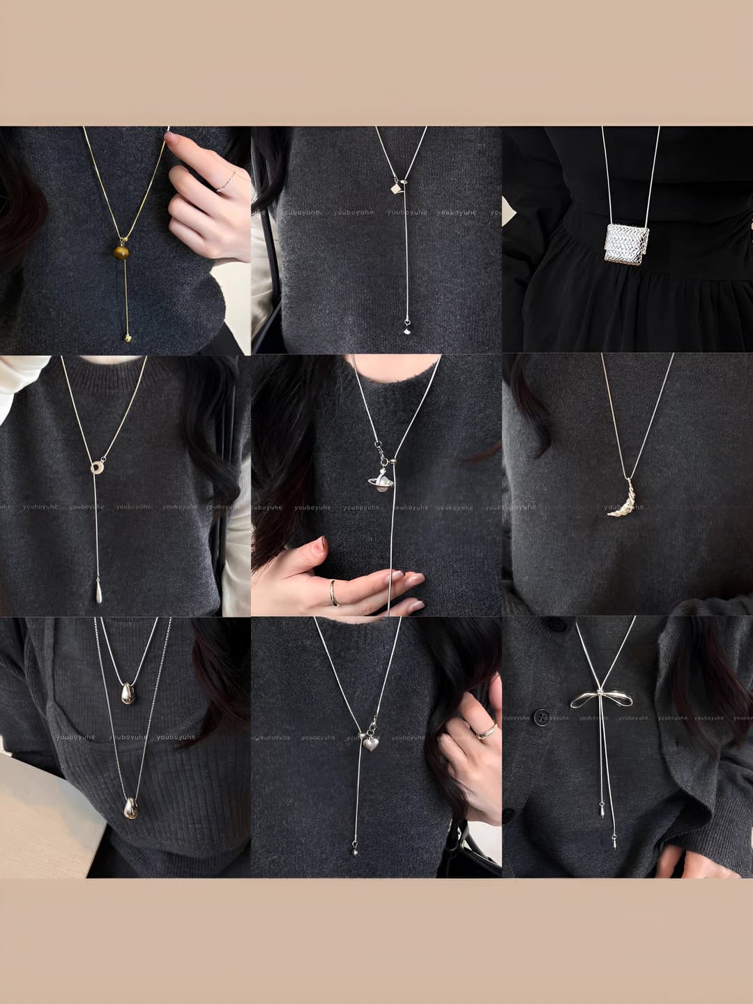 Women's sweater chain pendant necklace with zircon Saturn, geometric design, cold style, casual