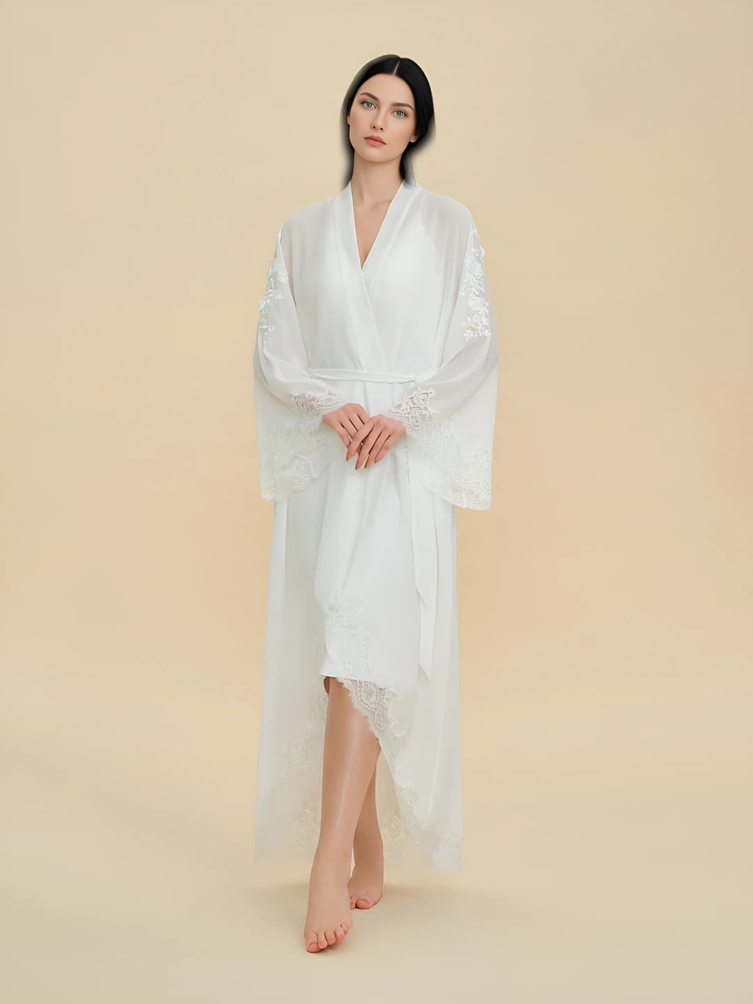 Women's house robe, V-neck, pearl chiffon, spring-summer-autumn, casual