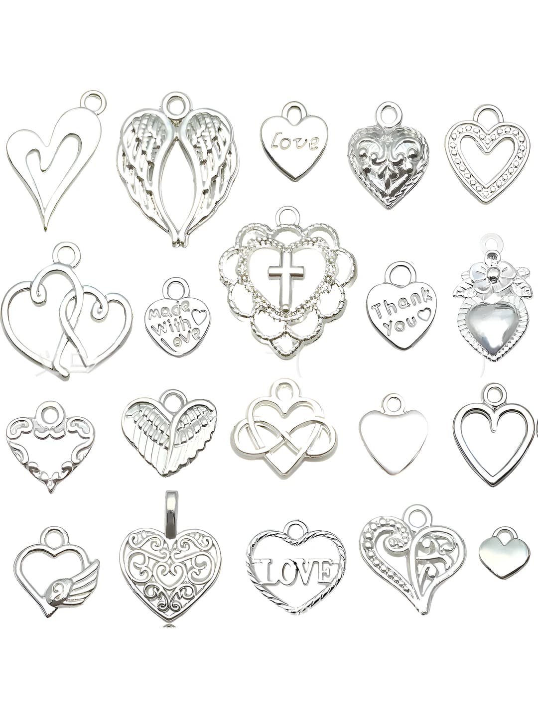 Mixed 20 pcs bright silver heart series-20 variants 1 each-17g-SN921