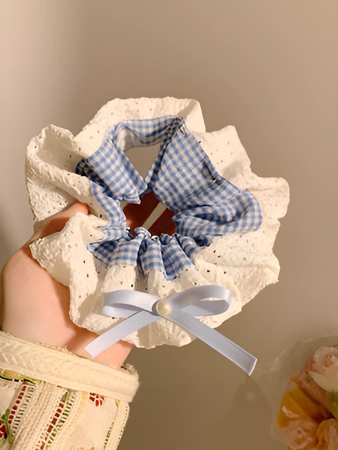 Blue plaid lace, double-sided, 16 cm