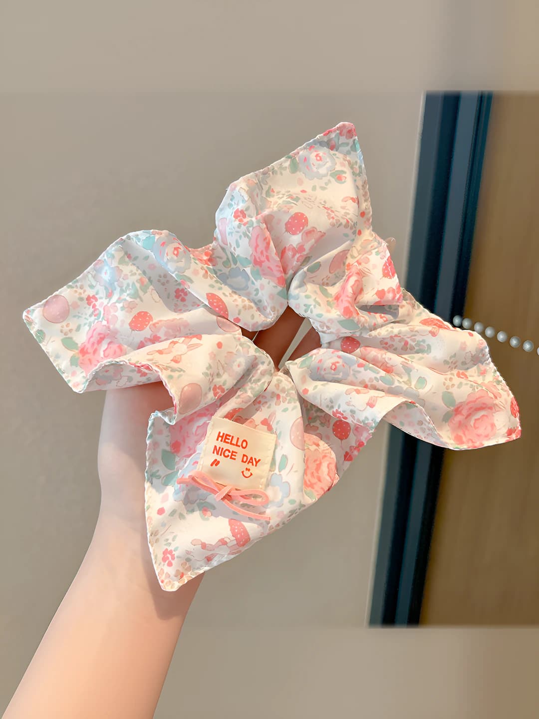 3# Pink floral square scarf ring ~21*22 cm