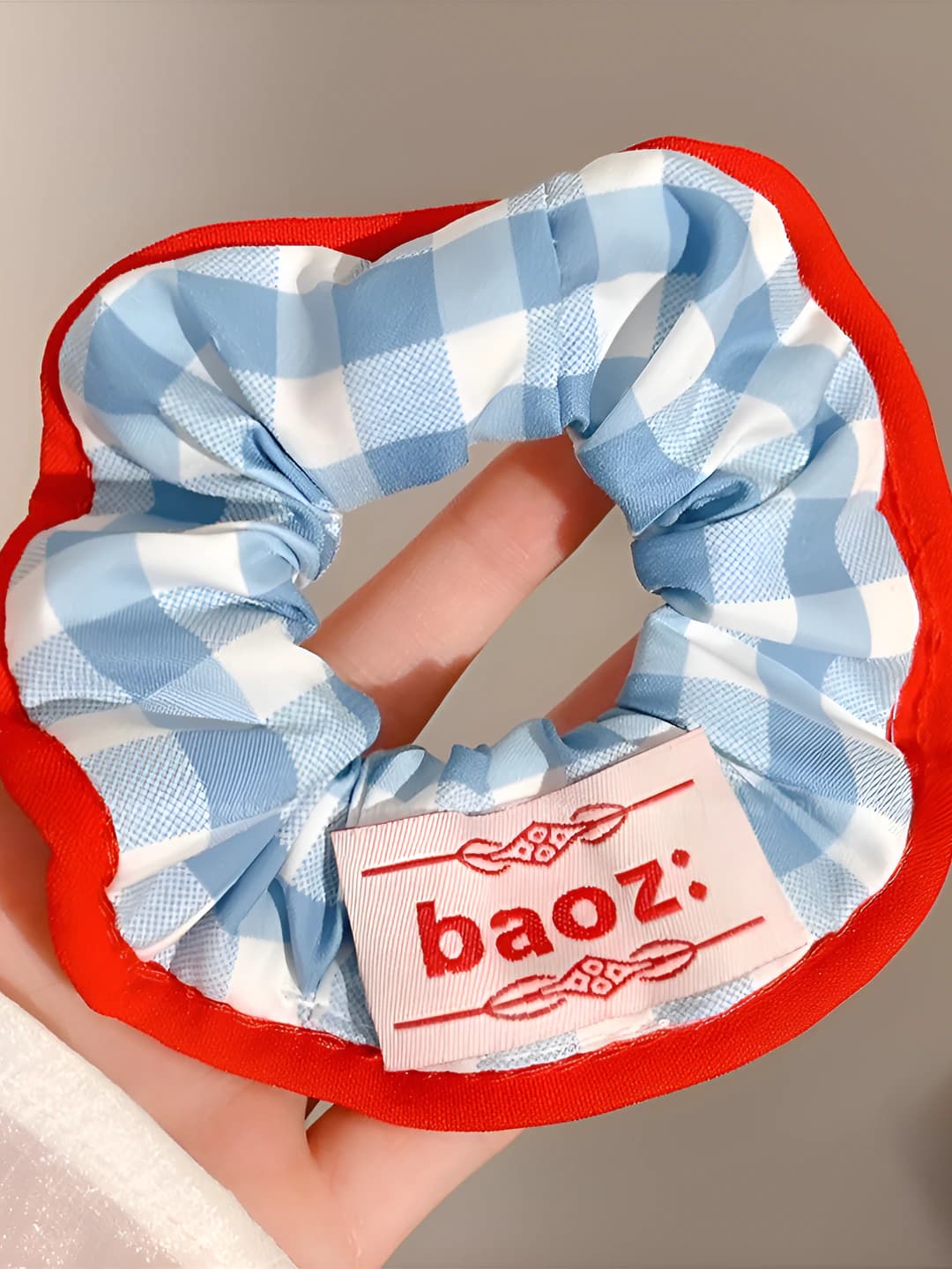 Blue plaid scrunchie ~12 cm