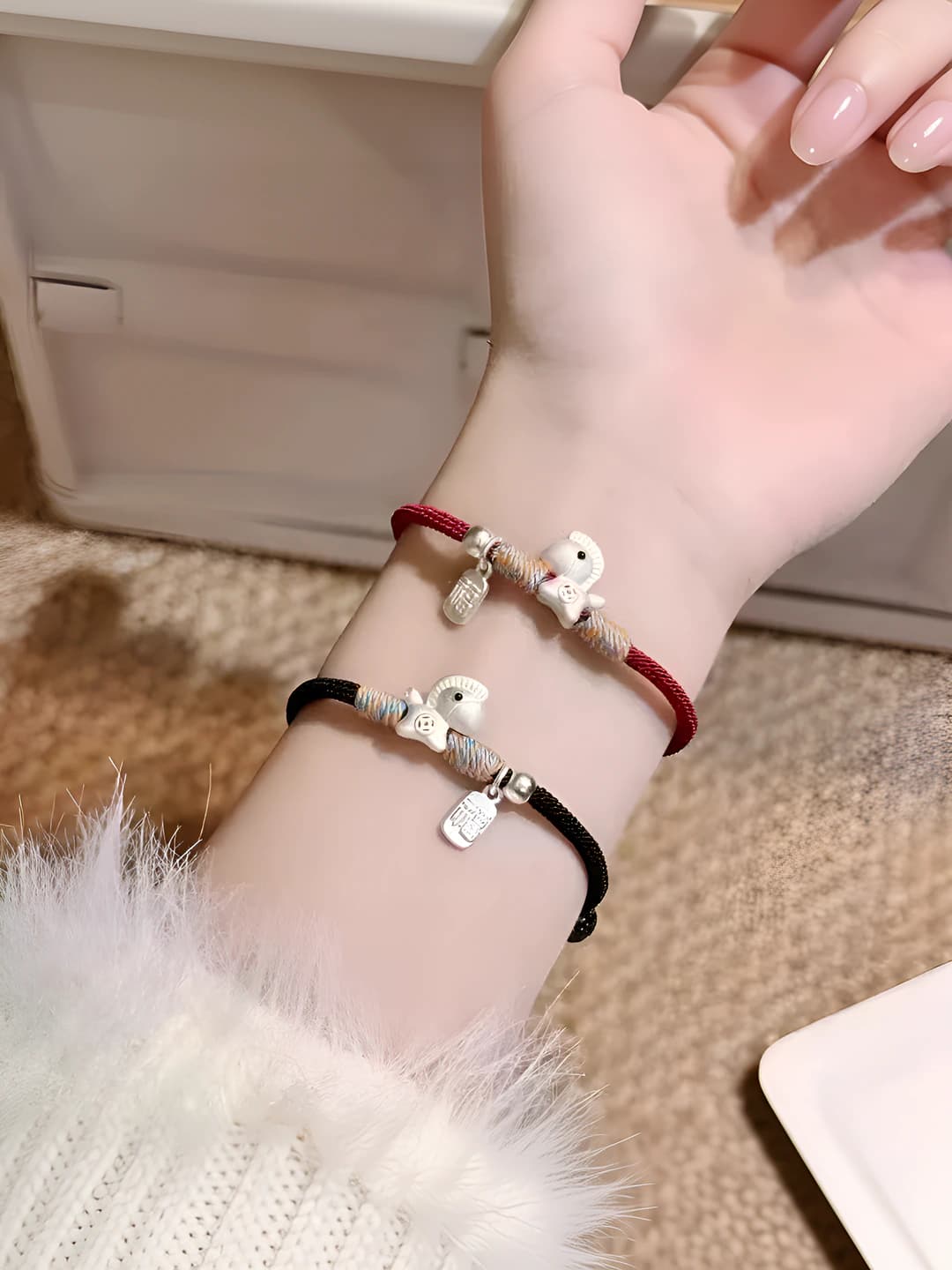 Women's string bracelet with horse zodiac charm in a simple style