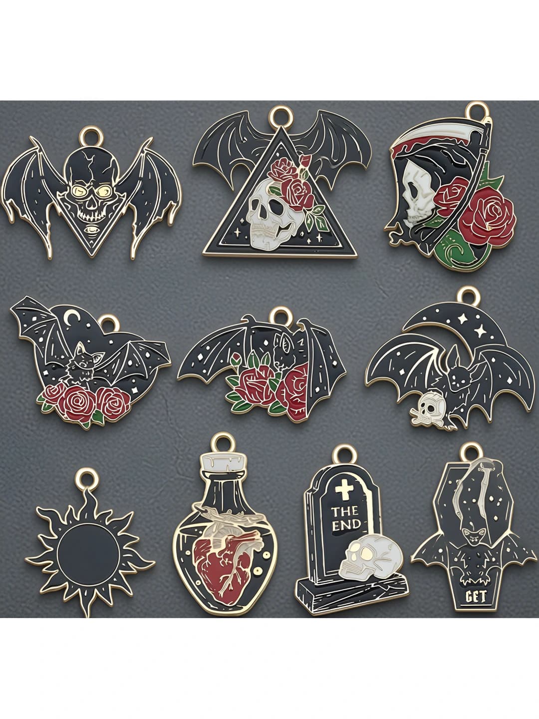Aralash 10 ta enamel qora o'lim qanotli Halloween - 10 variant - 23g