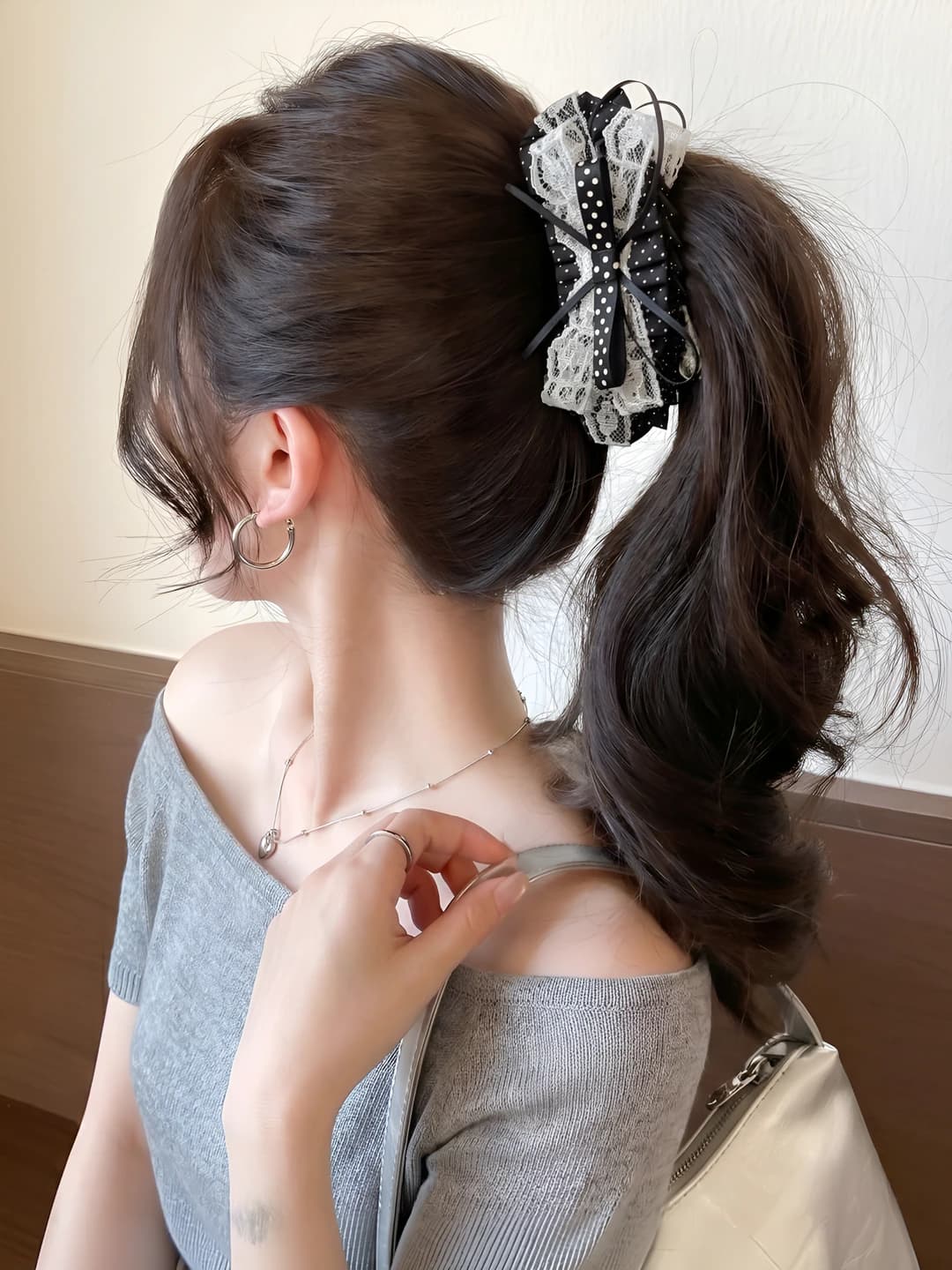 Women's hair clips and combs: retro, preppy style, fabric, PS, pleats, bow, plaid and polka dot design element