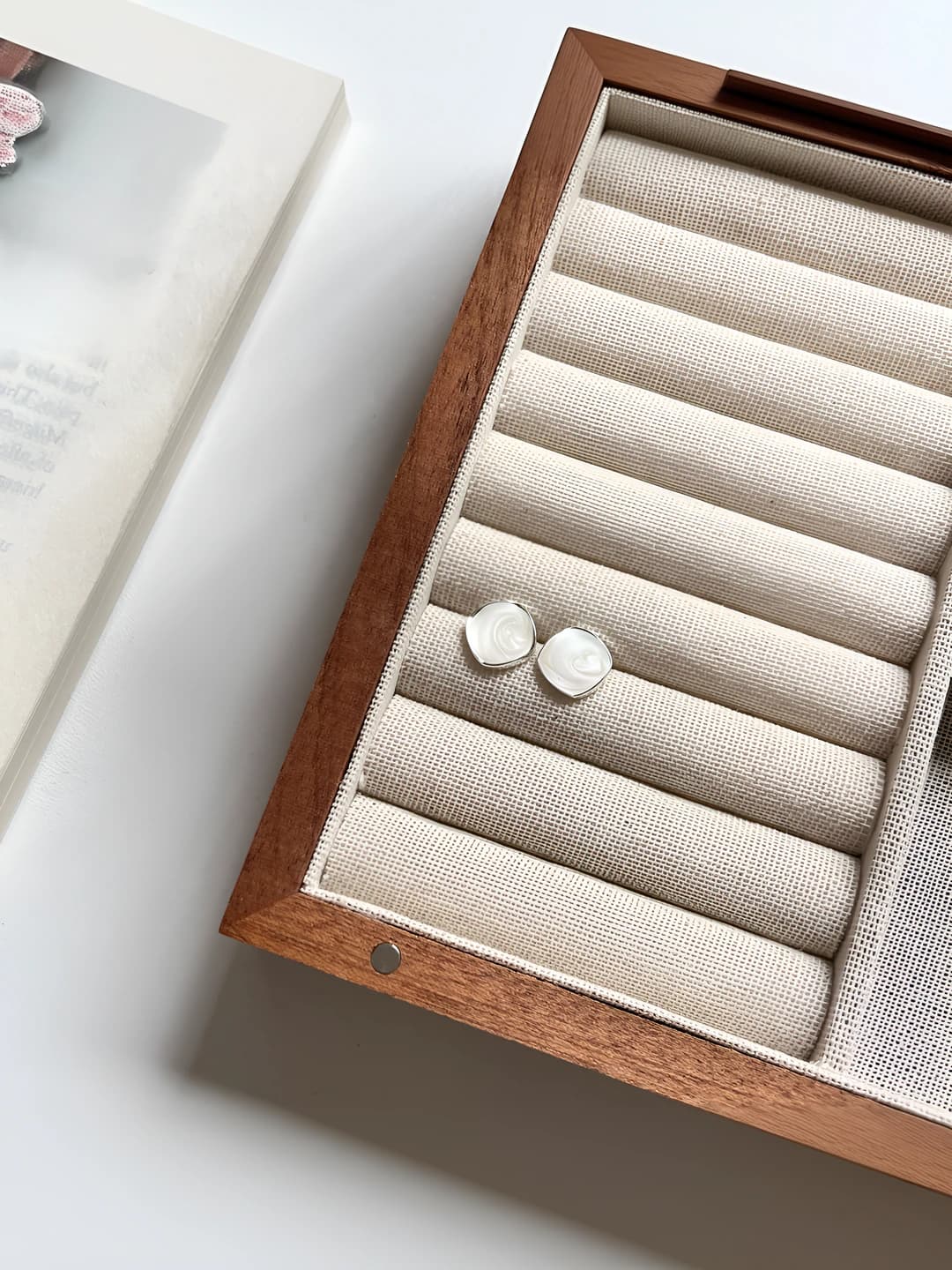 Silver, white enamel