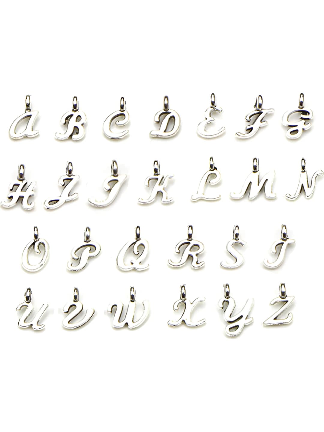 Women's alloy letter charms (A–Z, 26 pcs) for bracelets and necklaces