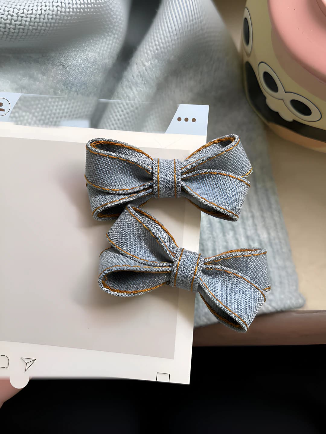 Women's handmade denim bow hair clip