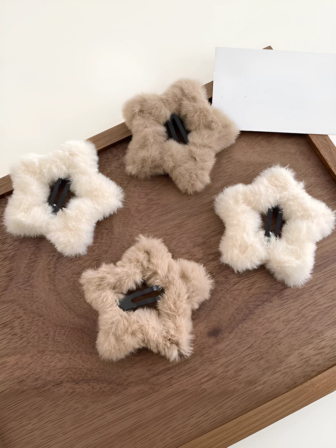 Women's fluffy star-shaped hair clip in coffee color, autumn-winter