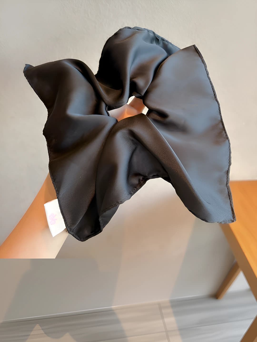 Black satin square scrunchie