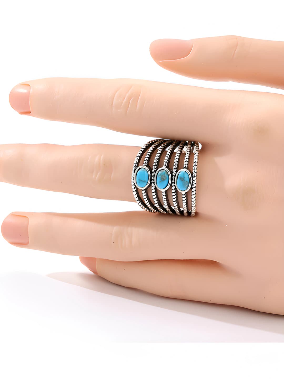 Women's boho retro ring with synthetic turquoise