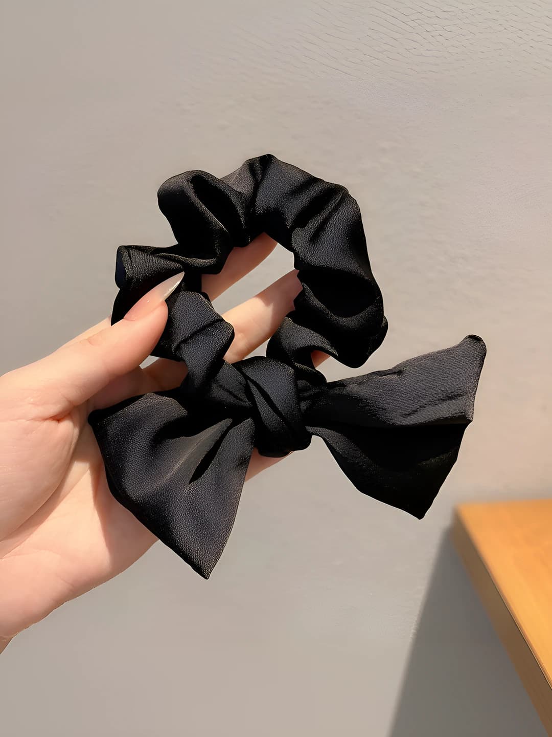 Black bow hair tie - 12 cm