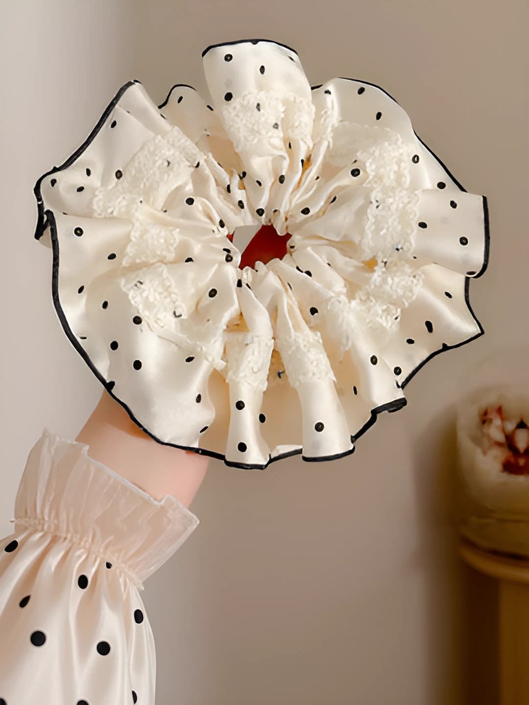 White - lace large scrunchie