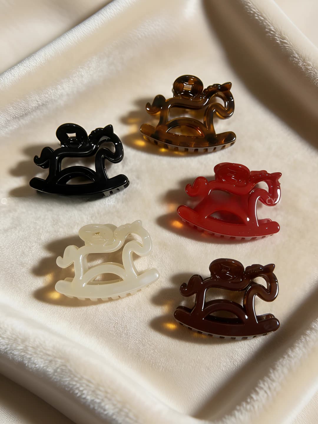Women's hair clips and combs: PS claw clip with cutout, leopard print, rhinestones and horse design