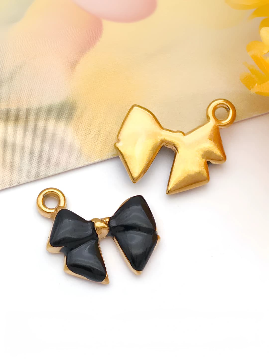 Чёрный, Бант, 12x13x3mm, 1.1g