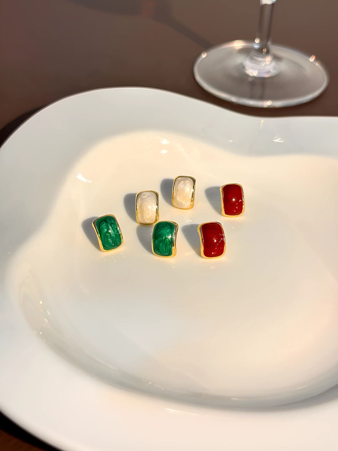 French retro geometric square stud earrings